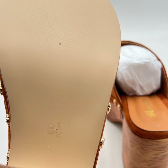 Brown Round Toe Studded Platform Mule Slip on Cork Chunky Block High Heel Clogs - Picture 6 of 8